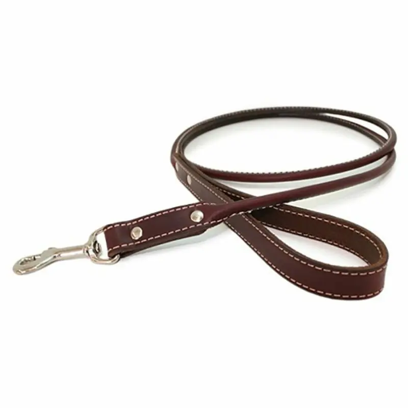 Round Rolled Leather Dog Leash - 6 colors Tan