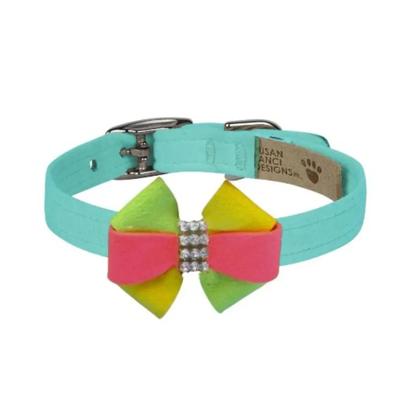 Angela Bow Dog Collar & optional Leash Non Returnable - Ships in 12 -17 Business days