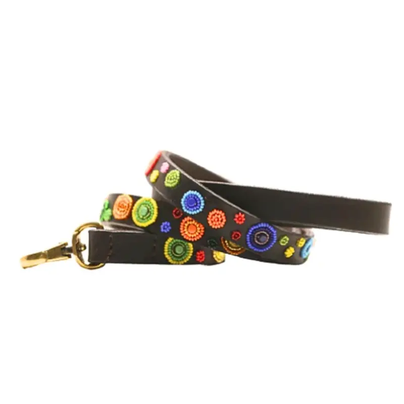 Arani Dots African Beaded Dog Leash Yes Please, 4 ft x 1/2