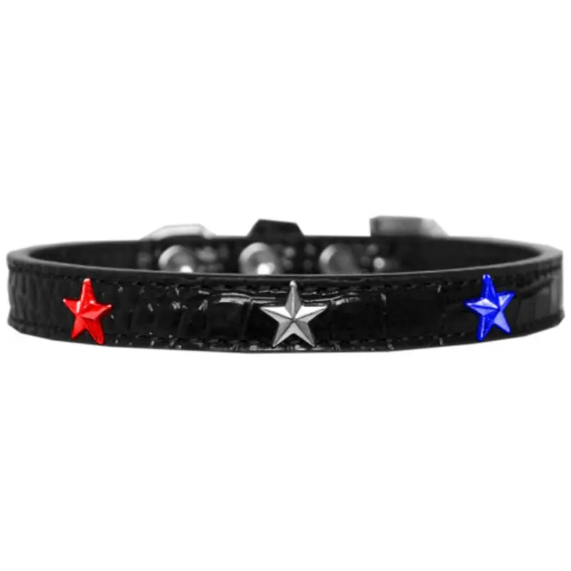 Red, White And Blue Star Widget Croc Dog Collar - Black