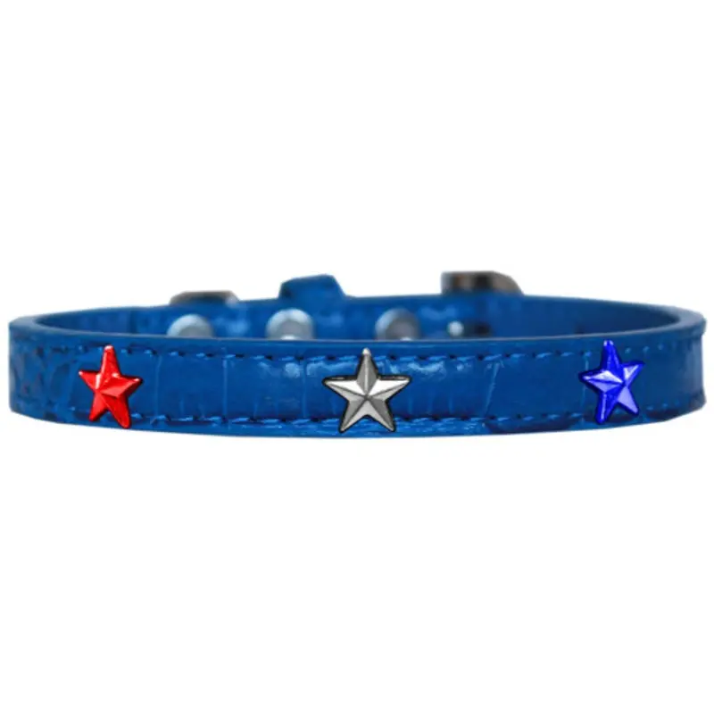 Red, White And Blue Star Widget Croc Dog Collar - Blue