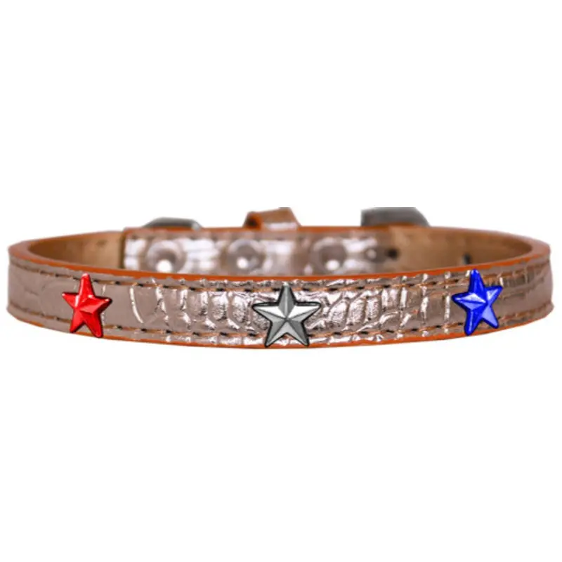 Red, White And Blue Star Widget Croc Dog Collar - Copper