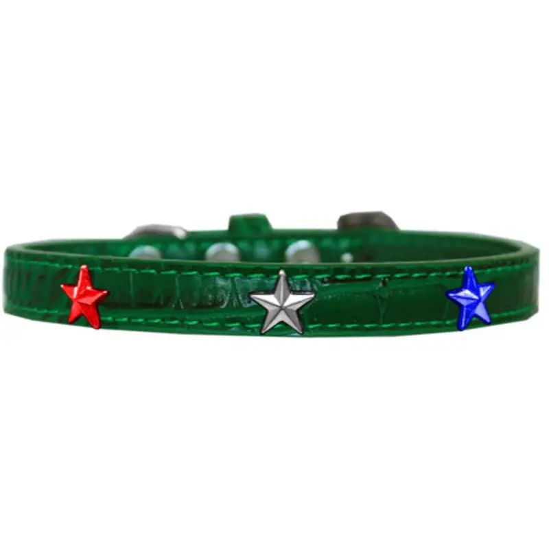 Red, White And Blue Star Widget Croc Dog Collar - Emerald Green