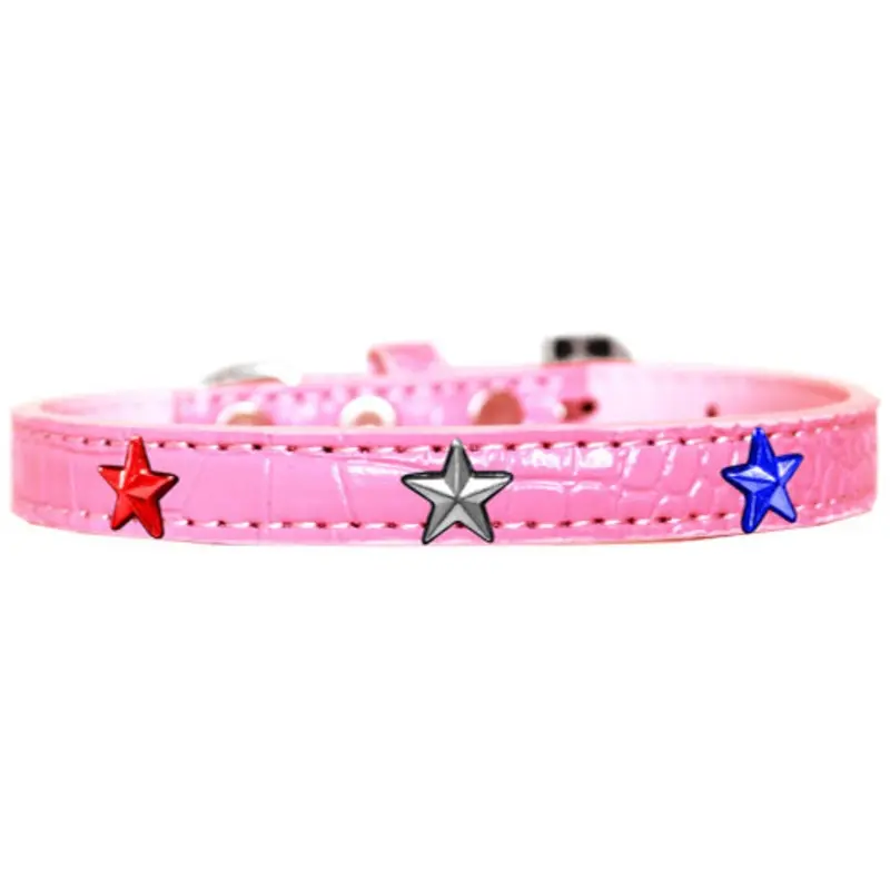 Red, White And Blue Star Widget Croc Dog Collar - Light Pink