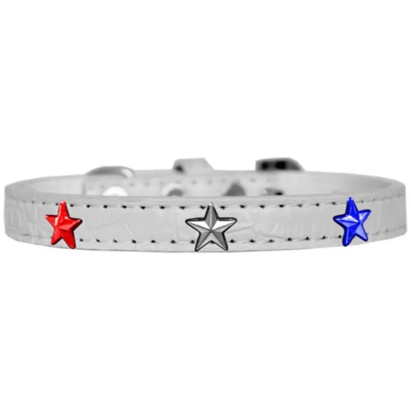 Red, White And Blue Star Widget Croc Dog Collar - White