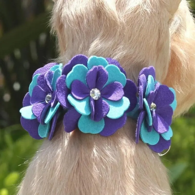 Violet Flowers Dog Collar & optional Leash Non Returnable - Ships in 12 -17 Business days