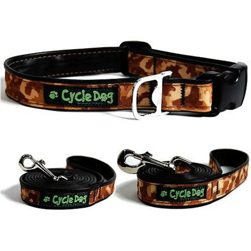 Dog Collar & Lead - Brown Camo - Made from Bike Tires Medium Collar