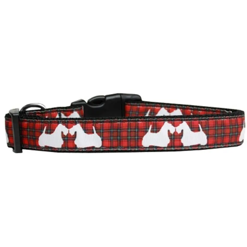 Red Plaid Scottie Pups Nylon Cat Collar