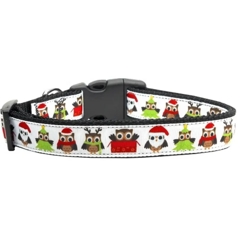 Santa Owls Ribbon Dog Collars Medium