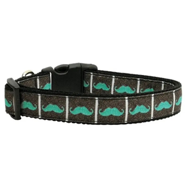 Aqua Moustaches Nylon Dog & Cat Collar