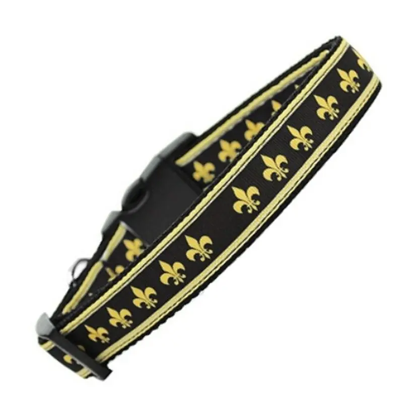 Black And Gold Fleur De Lis Nylon Dog & Cat Collar