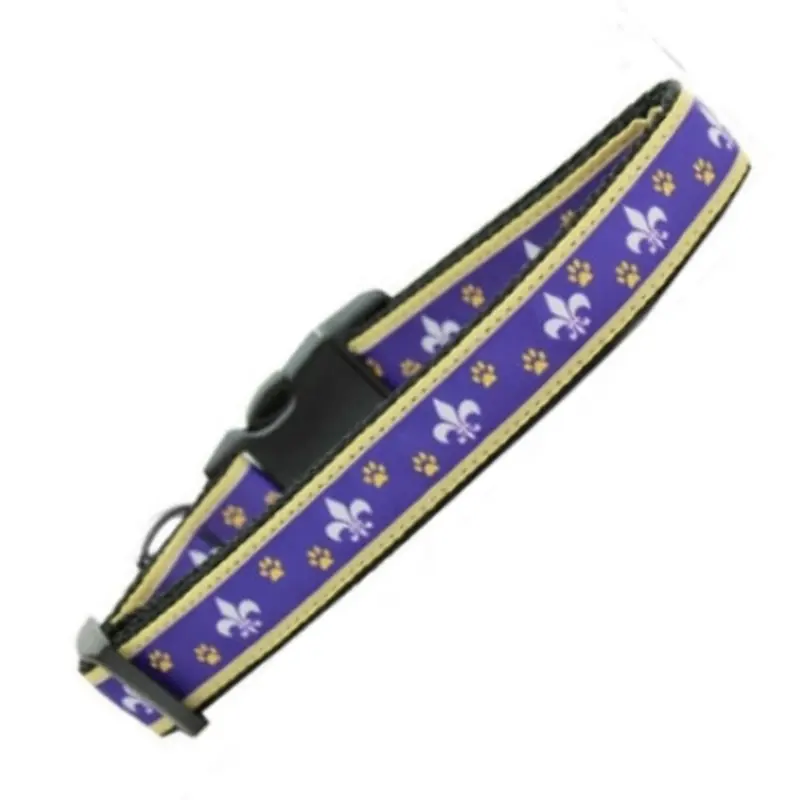 Purple Fleur De Lis Nylon Dog & Cat Collar