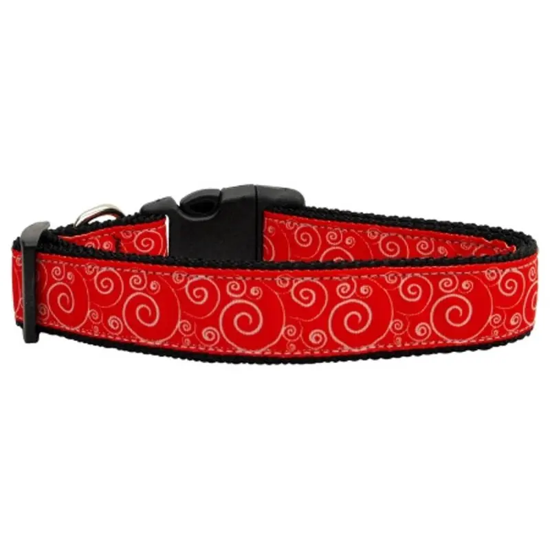 Red And White Swirly Nylon Dog  & Cat Collar
