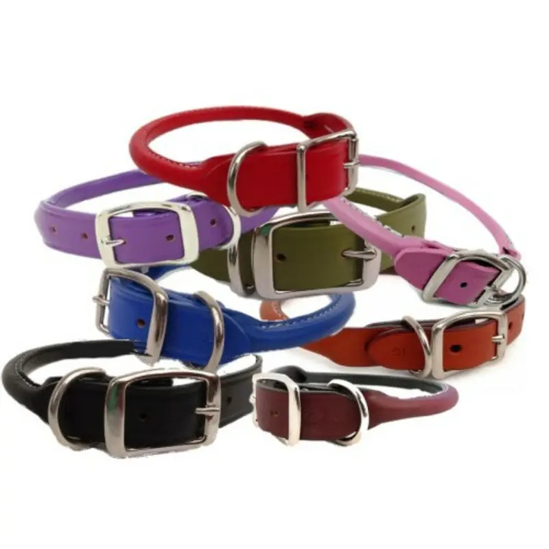 Round Rolled Leather Dog Collars