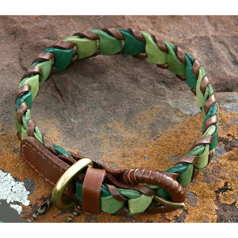 Shades of Green Leather Dog Collar - Size 10 10 inch