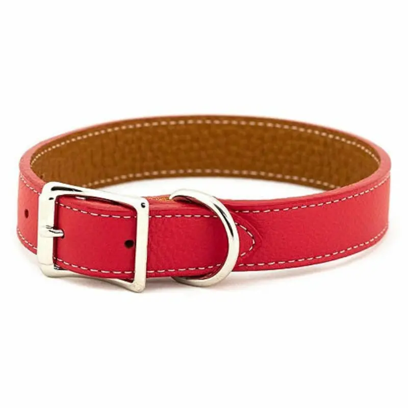 Tuscan Leather Dog Collar & Leash - Bright Red