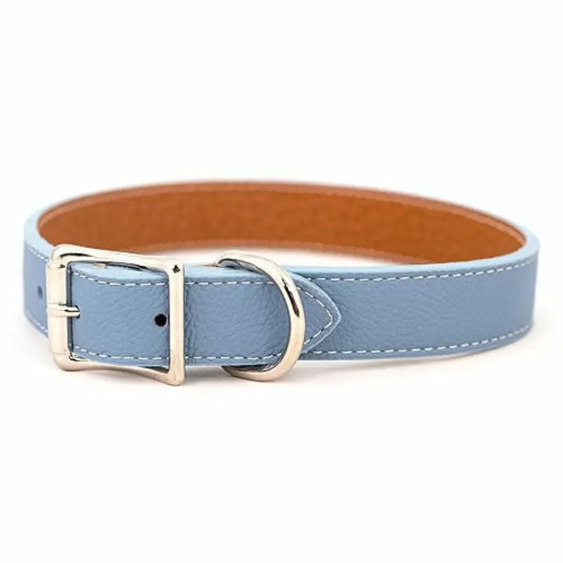 Tuscan Leather Dog Collar & Leash - Light Blue