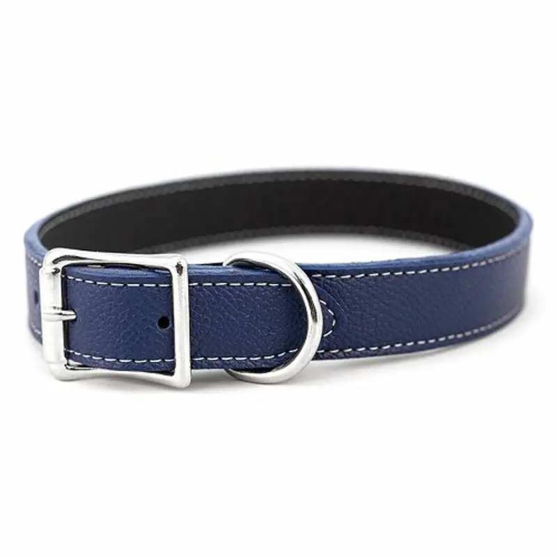 Tuscan Leather Dog Collar & Leash - Navy Blue