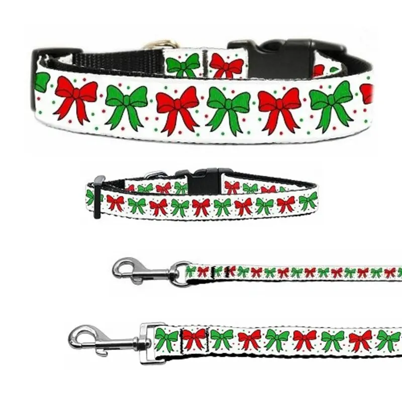 Christmas Bows Nylon Dog & Cat Collar & Matching Leash Yes, Add 3/8" x 4 ft Leash