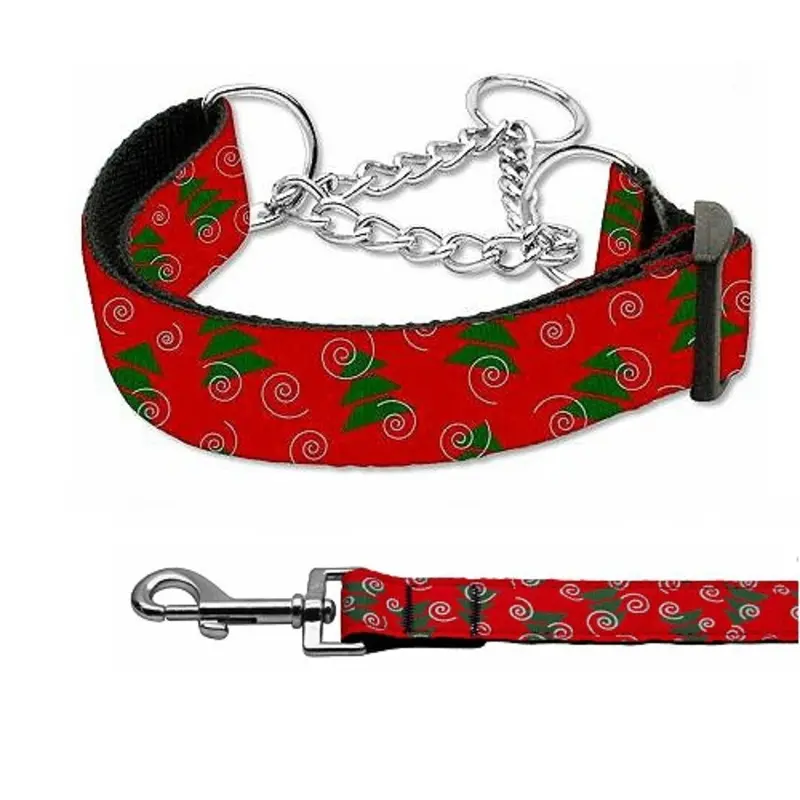 Christmas Trees Nylon Dog Martingale Collar & Matching Leash Medium (Neck 10 - 18")