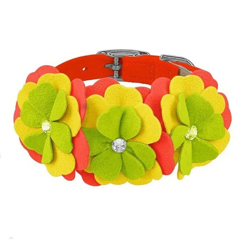 Citrus Flower Dog Collar - Electric Orange Teacup   5 -6.5" neck
