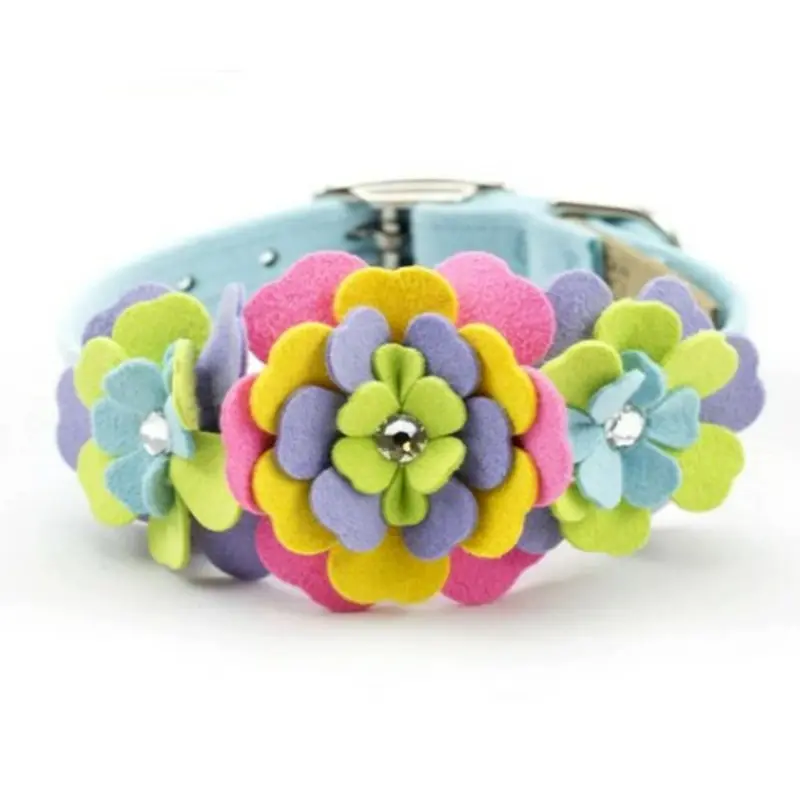 Fantasy Flower Dog Collar - Tiffi Blue Teacup   5 -6.5" neck