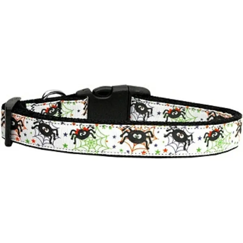 Itsy Bitsy Spider on Black Nylon Dog Collar Medium