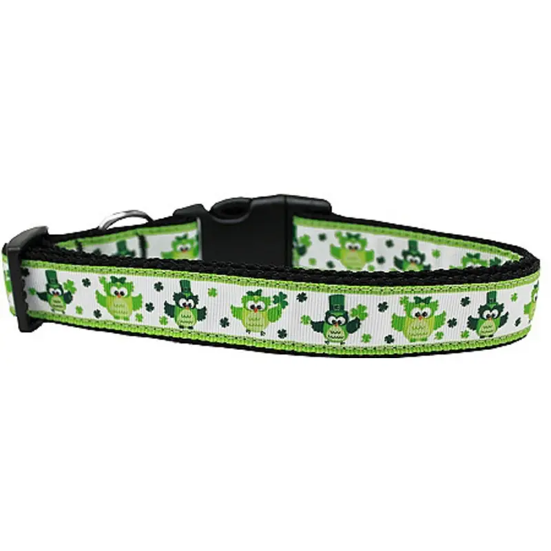 Party Owls St Pattys Day Nylon Ribbon Dog Collar & Matching Leash