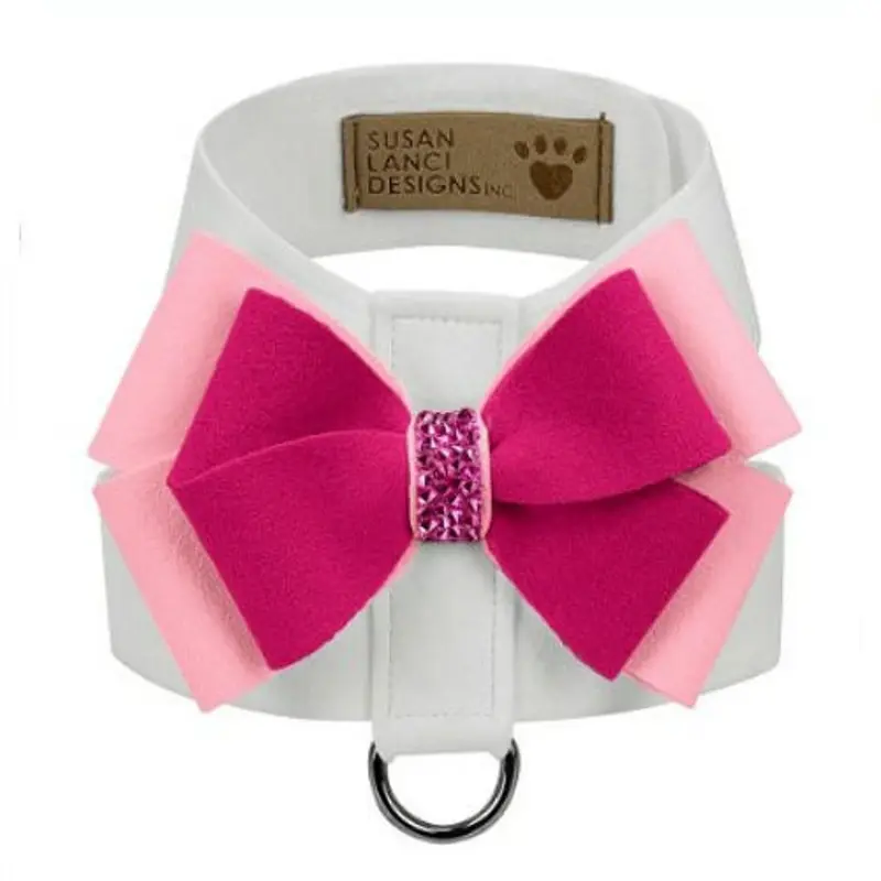 Pink is Love Double Nouveau Bow Tinkie Dog Harness - White