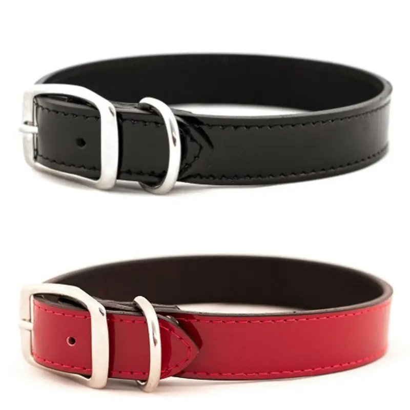 Manhattan Patent Leather Dog Collar - Black or Red BLACK - 3/4 x 14"   (Neck Size 11 - 14")    (+6)