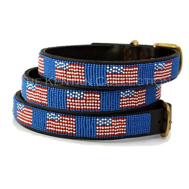 American Flag African Beaded Collar & Leash Collection