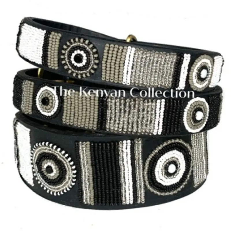 Shades Of Grey With Circles African Beaded Collar & Leash Collection