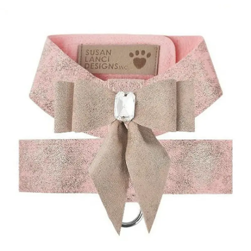 Pink Glitzerati w/ Champagne Glitzerati Tail Bow Tinkie Dog Harness