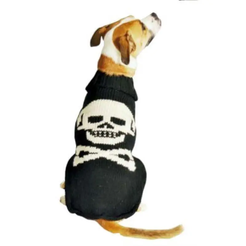 Black Skull Wool Dog Sweater XXS