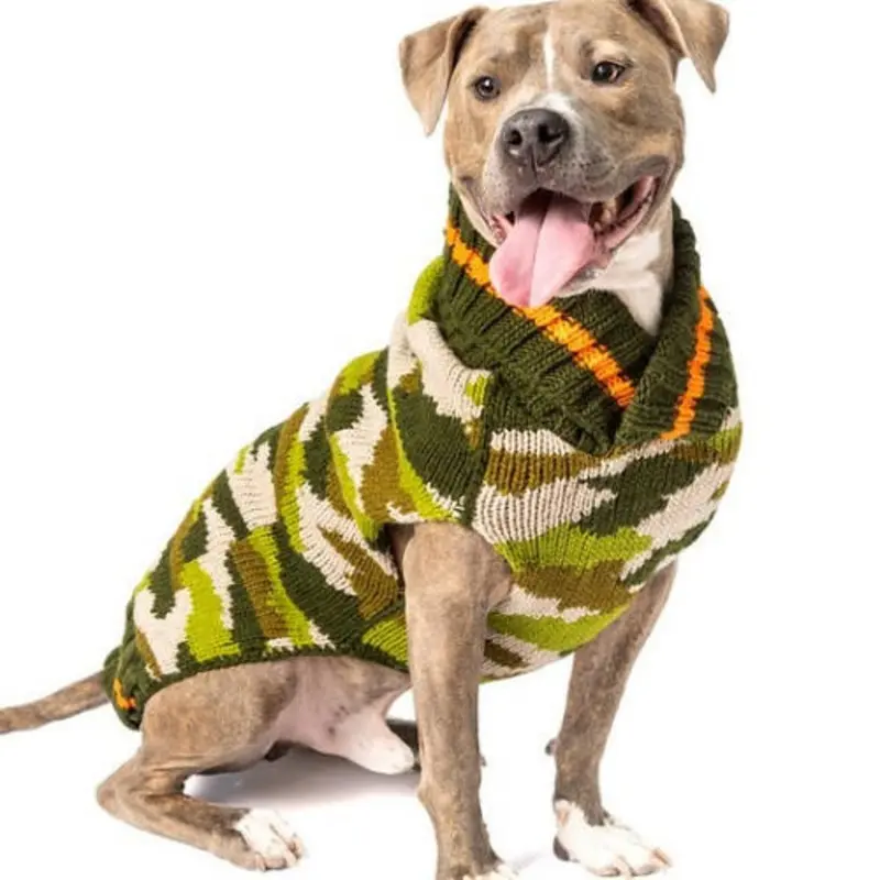 Camo Wool Hand Knit Dog Sweaters XXS