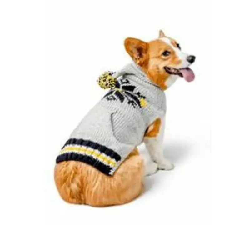 Grey Snowflake Pompom Hoodie Wool Dog Sweater XXS