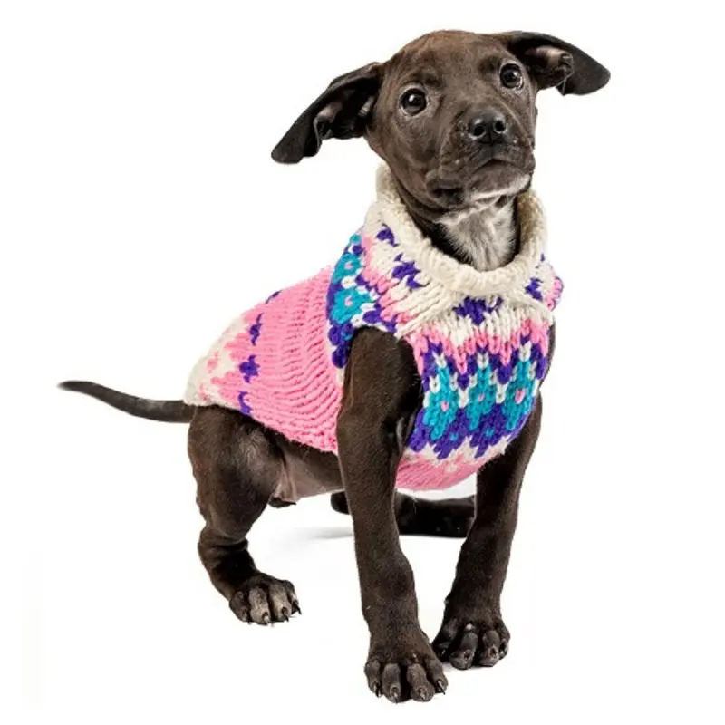 Pink Ski Bum Wool Dog Sweater XXS