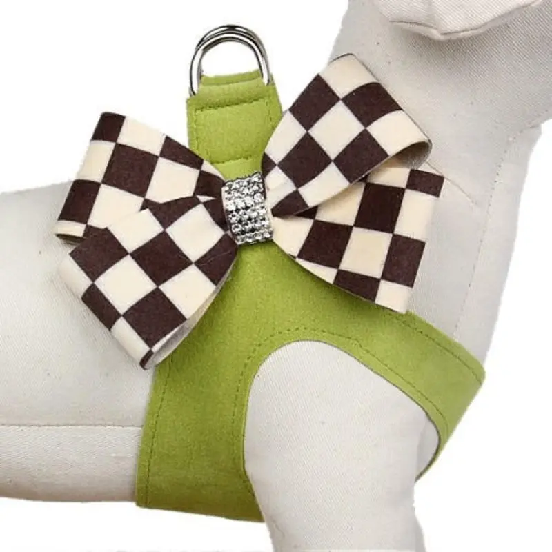 Windsor Check Lime Nouveau Bow Dog Step in Harness Usually ships in 2-3 weeks.