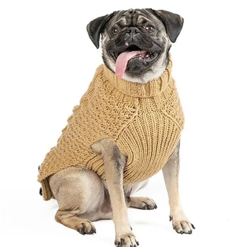 Camel Alpaca Cable Knit Dog Sweaters XXS