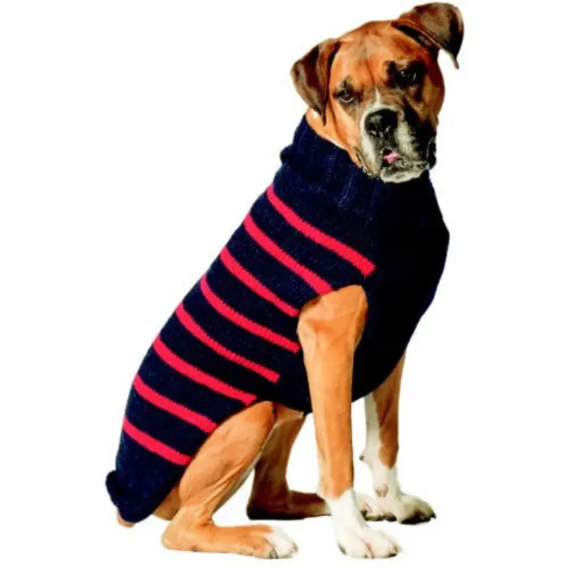Alpaca Navy and Red Striped Dog Sweater XXS