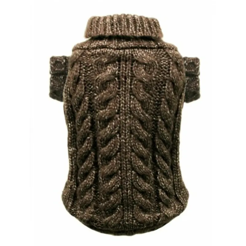 Angora Cable Knit Dog Sweater - Chocolate XS