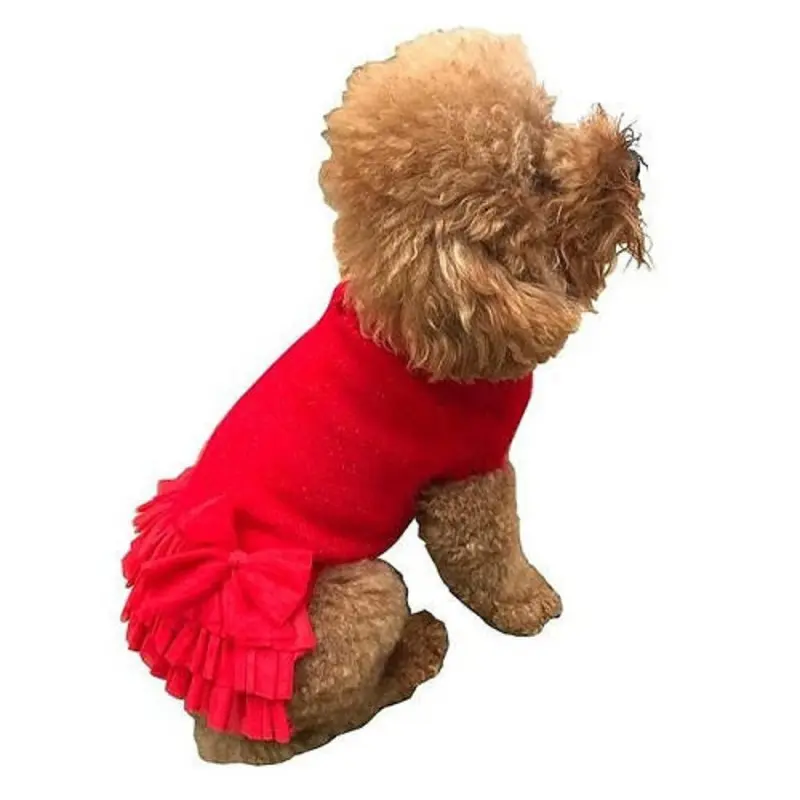 Frilly Tutu Sweater Dog Dress - Red