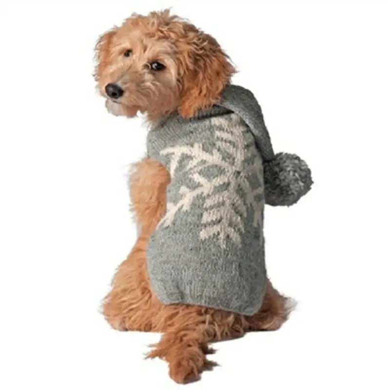 Gray Alpaca Snowflake Hand Knit Dog Sweaters XXS