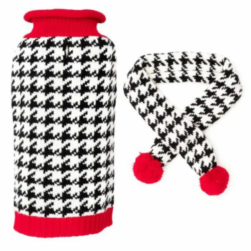 Houndstooth Dog Sweater & Scarf Set