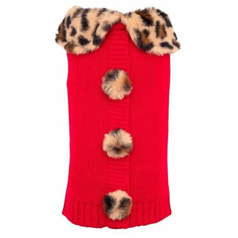 Leopard Collar Dog Cardigan - Red