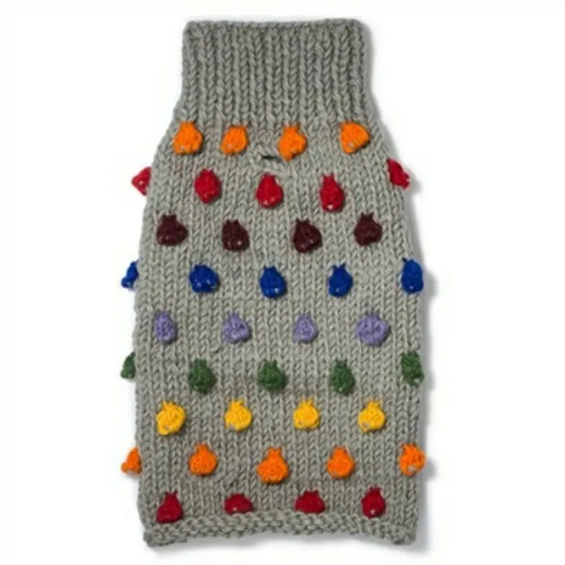 Pom Pom Wool Knit Dog Sweater - Grey/Multi