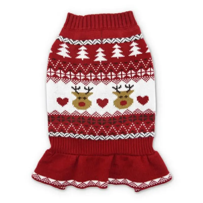 Reindeer Fair Isle Dog Sweater Dress Small