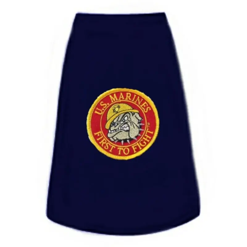US Marines Bulldog First To Fight Patch Dog Tees Non-Return/Exchangeable