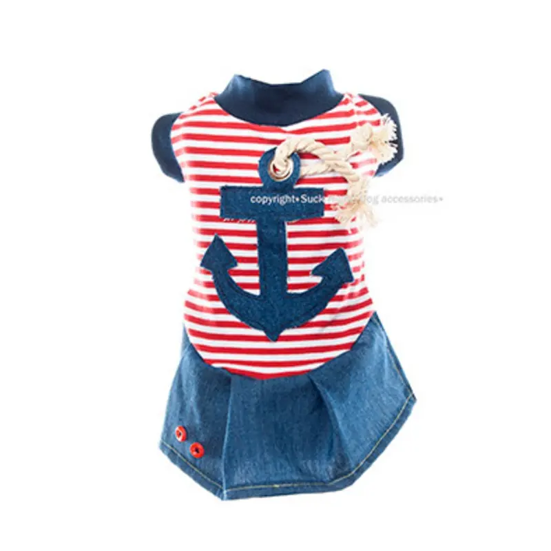 Designer Nautical Olive Dog Dress XS