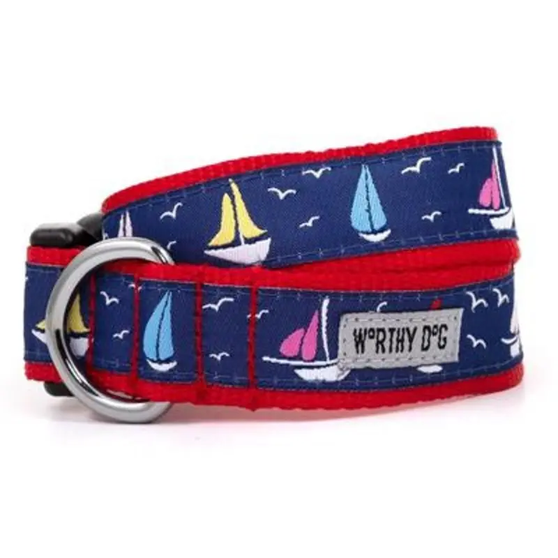 Navy Sailboats Pet Dog Collar & Optional Lead